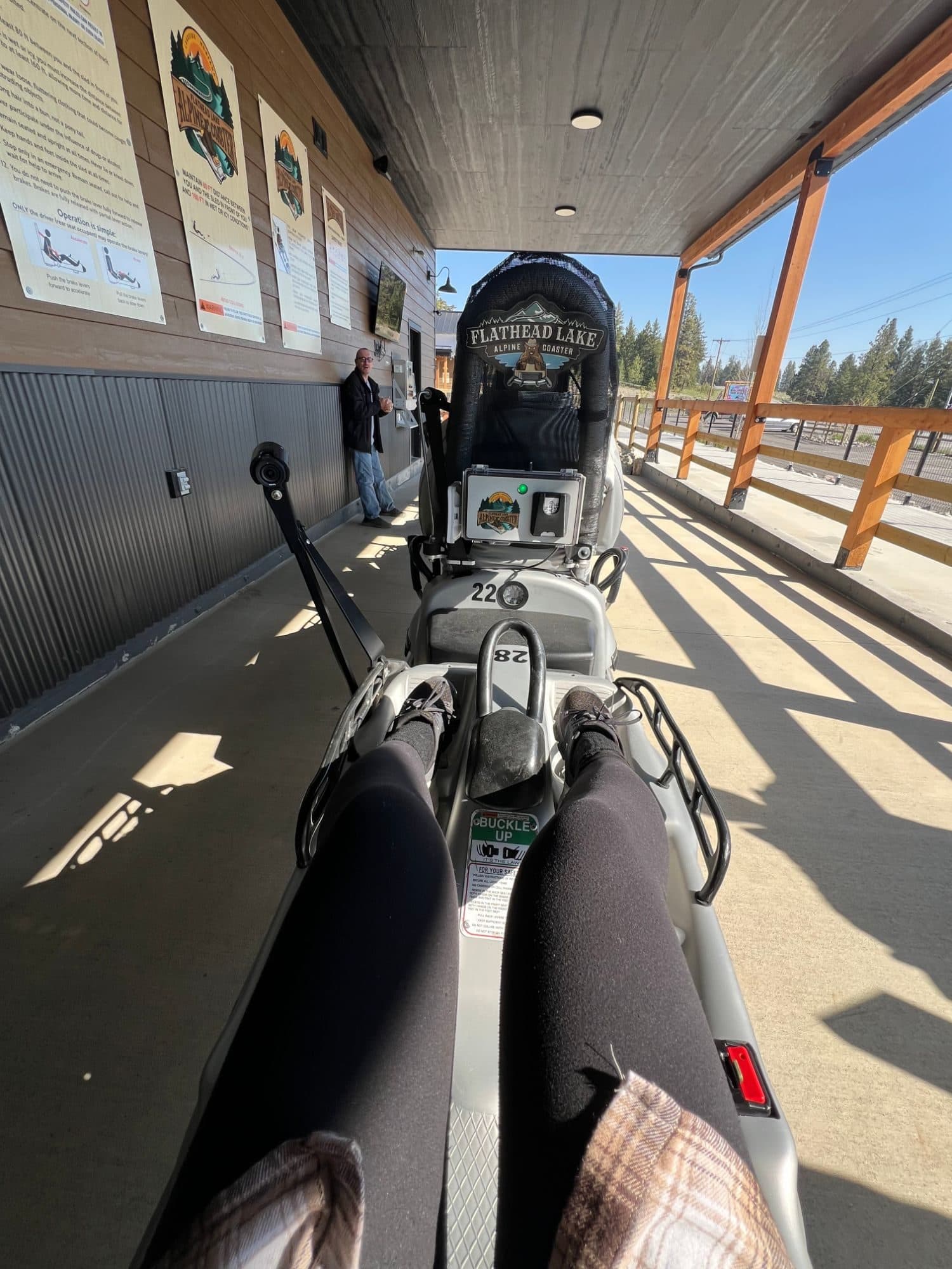 Rider's view from the Flathead Lake alpine coaster at the start of the track